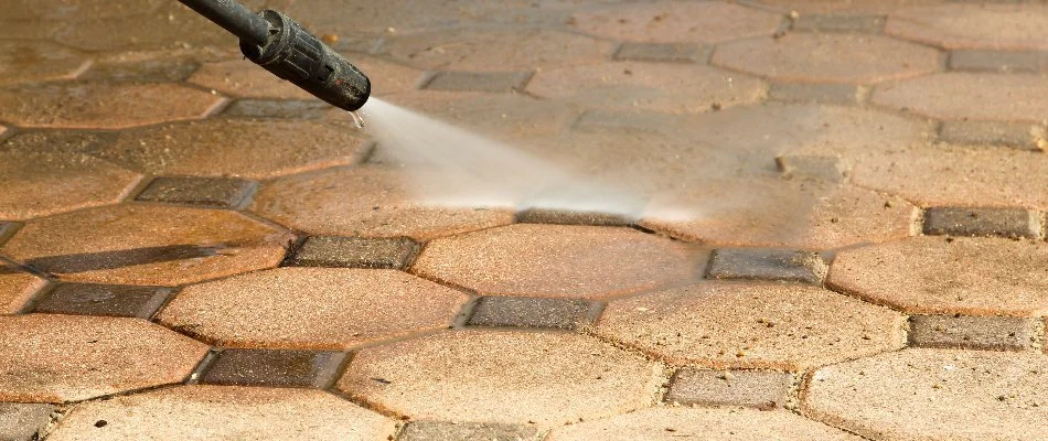 Pressure washing pavers in Cary, NC.