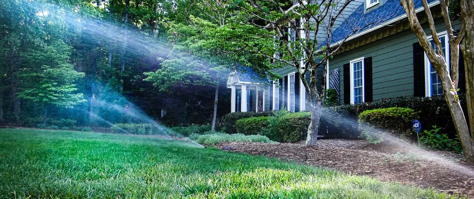Sprinkler head watering a lawn in Wendell, NC.